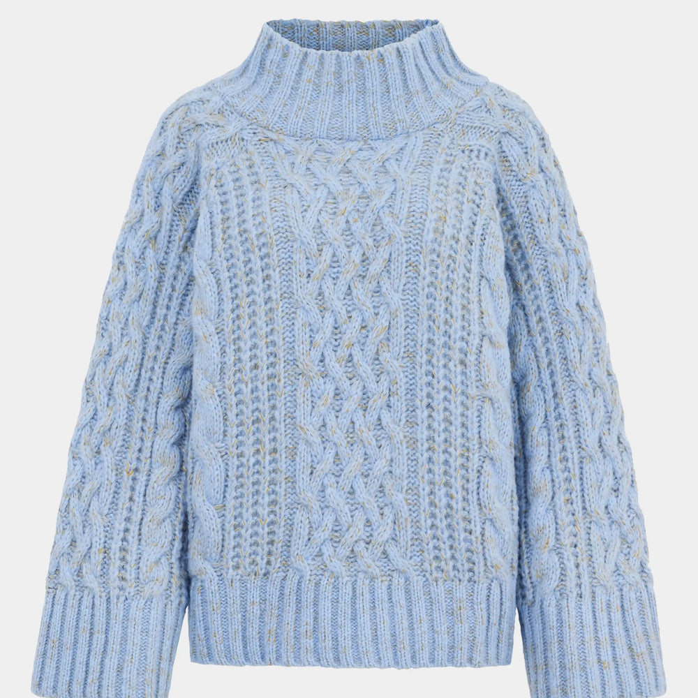 Sarah High Neck Cable Wide Sleeve Jumper - Blue Cara & The Sky