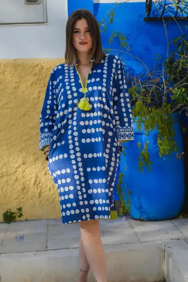 Sarina Blue Polka Cotton Tunic Naree Clothing