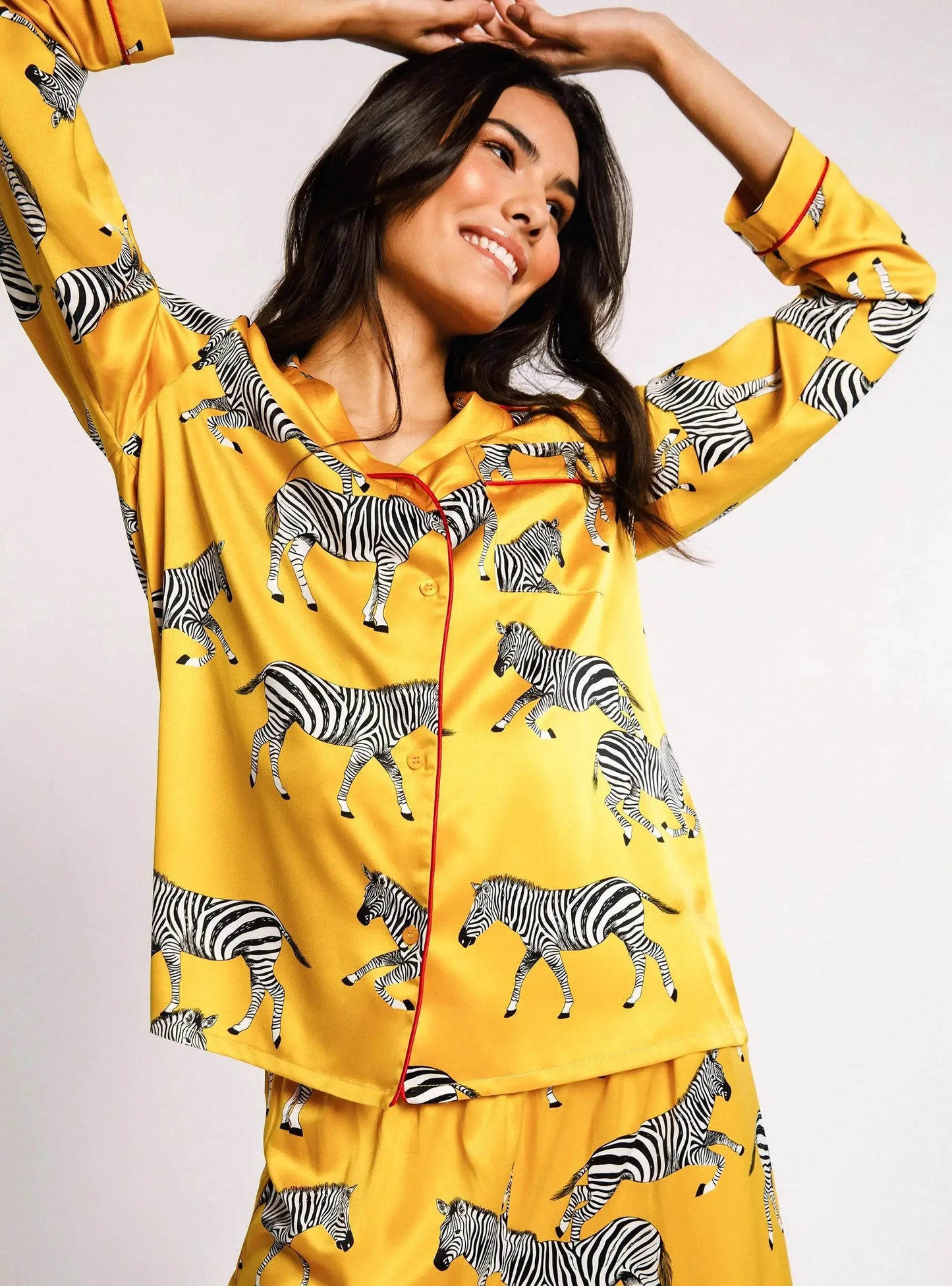 Satin Mustard Zebra Print Women's Long Pyjama Set Chelsea Peers