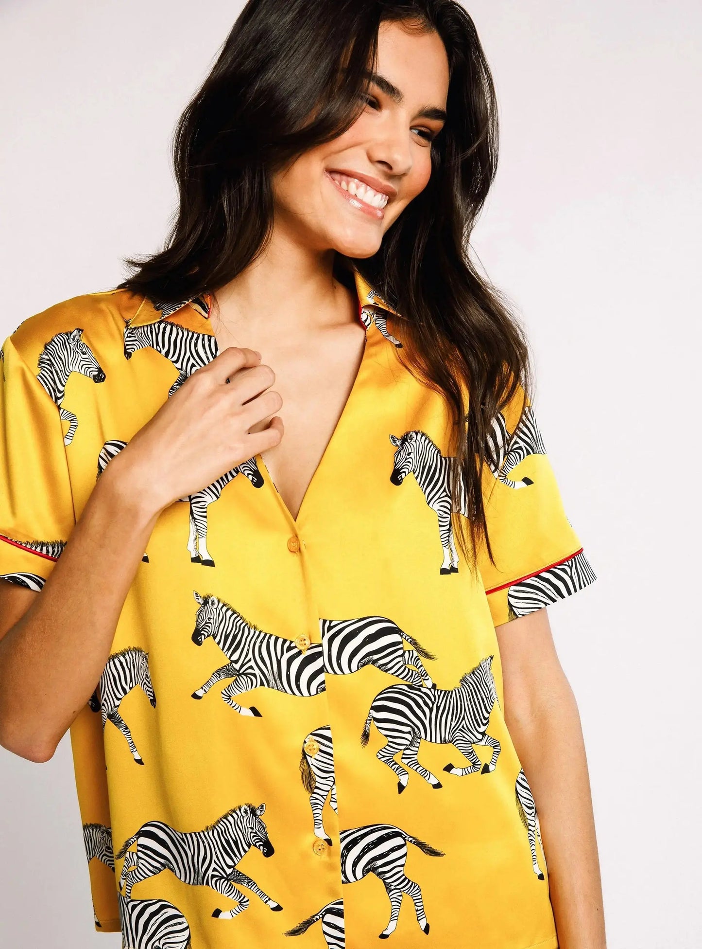 Satin Mustard Zebra Print Women's Short Pyjama Set Chelsea Peers