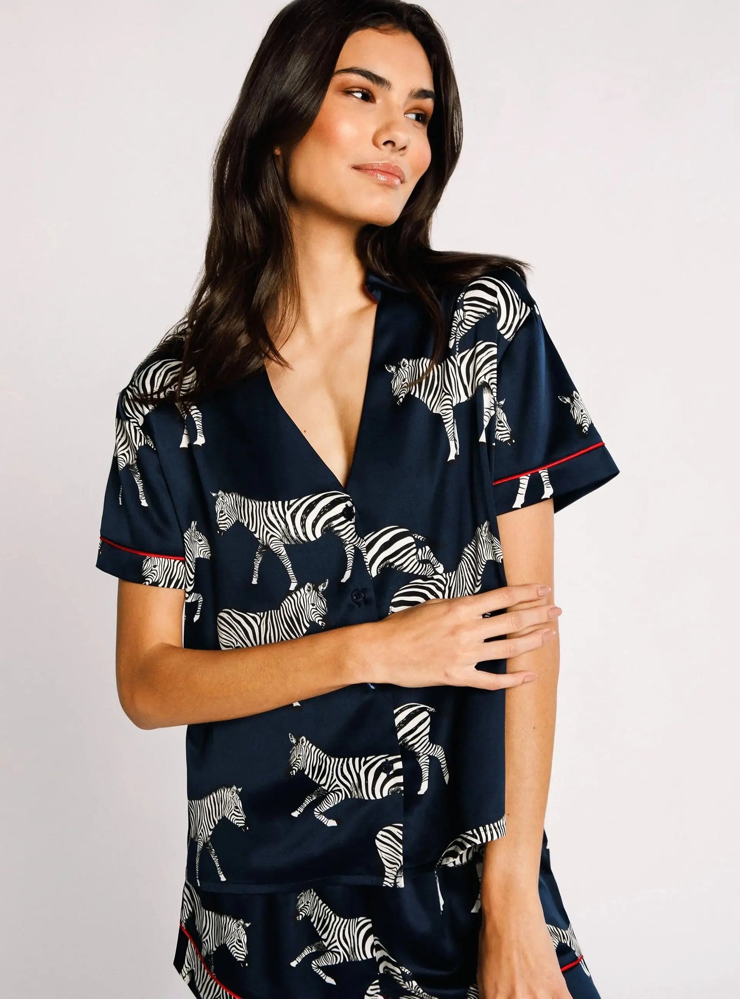 Satin Navy Zebra Print Women's Short Pyjama Set Chelsea Peers