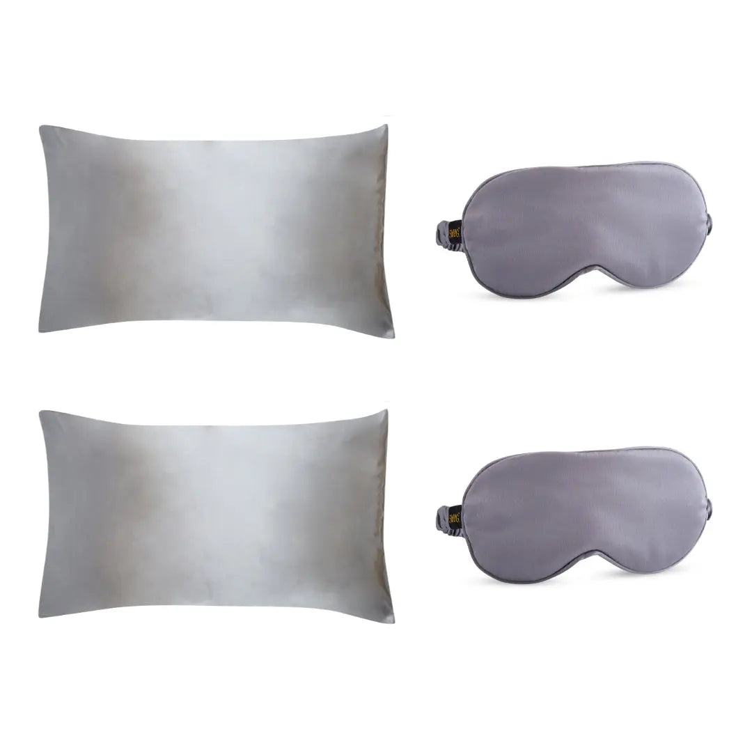 Satin Pillowcases & Sleep Masks Set - Grey SMUG
