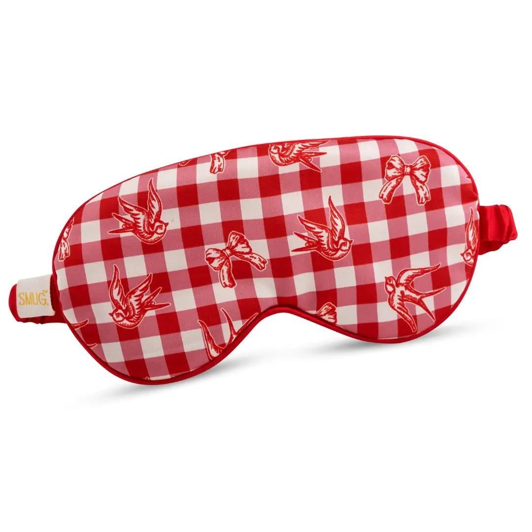 Satin Sleep Mask - Gingham Bows & Birds Print SMUG