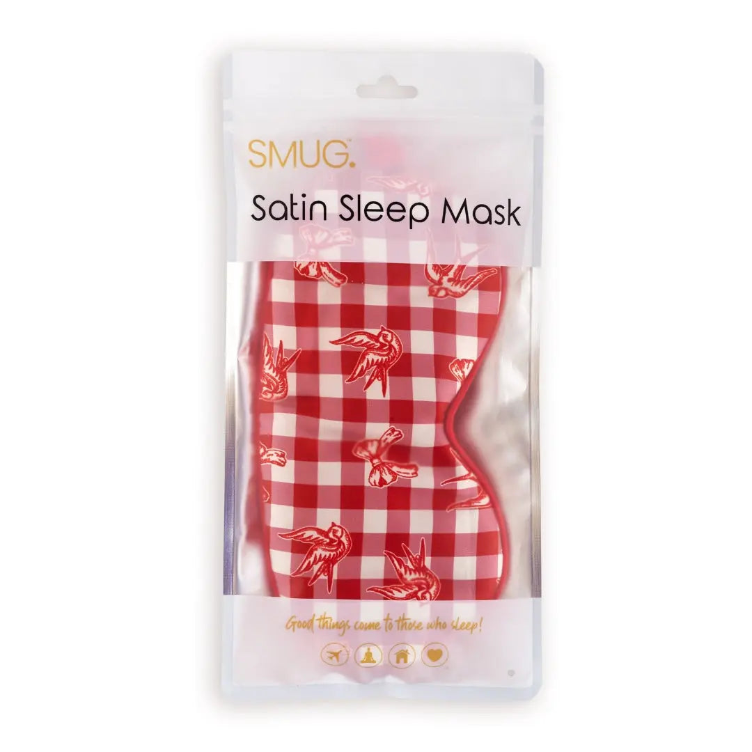 Satin Sleep Mask - Gingham Bows & Birds Print SMUG