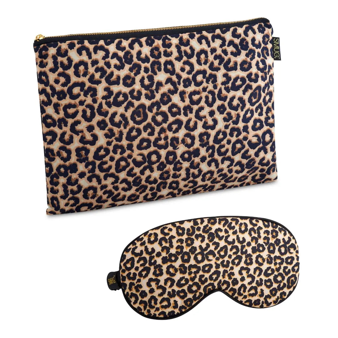Satin Sleep Mask & Accessories Bag Set - Leopard Print SMUG