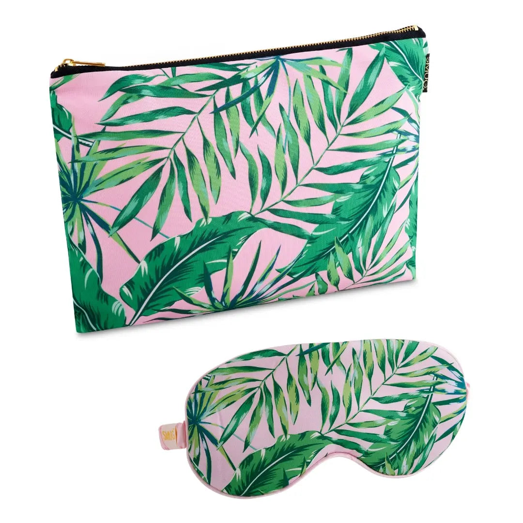 Satin Sleep Mask & Accessories Bag Set - Palm Print SMUG