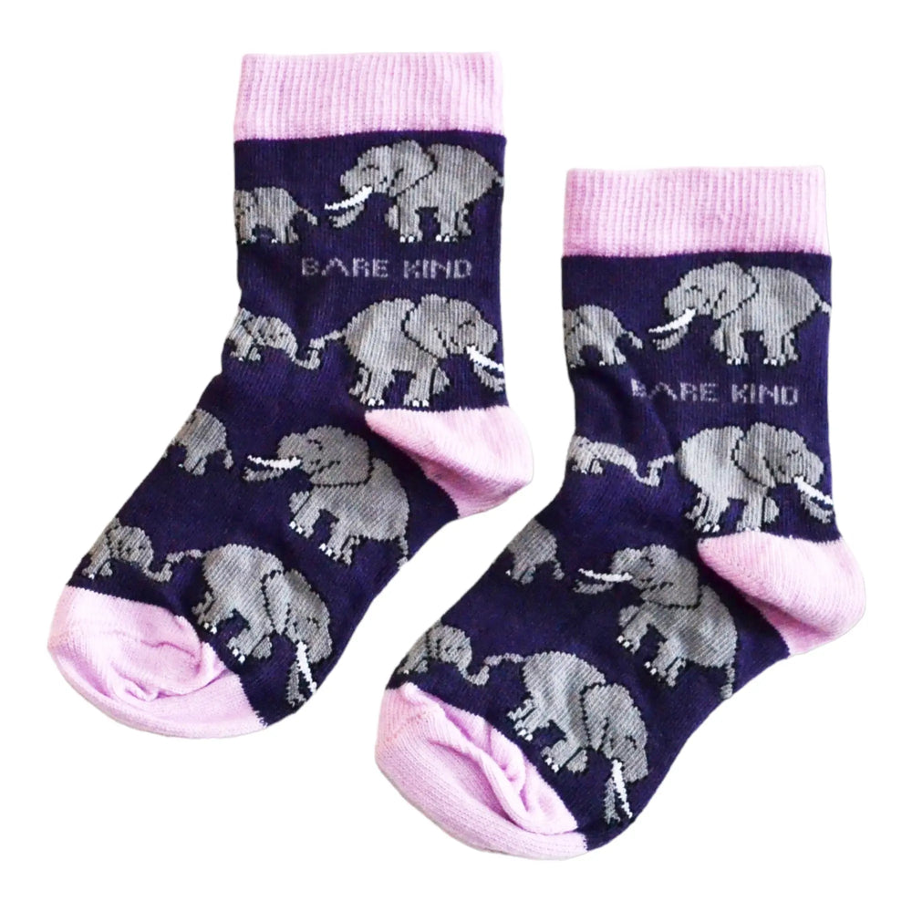 Save the Elephants Bamboo Socks for Kids Bare Kind