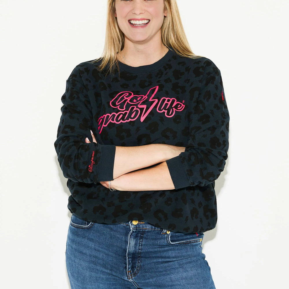 Scamp & Dude x Nicky Newman Navy with Black Leopard 'Go Grab Life' Charity Oversized Sweatshirt Scamp & Dude