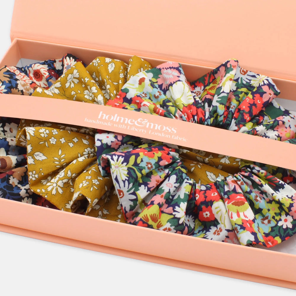 Scrunchie Gift Box, Liberty Print Golden Blooms Collection, Set of Three Holme & Moss