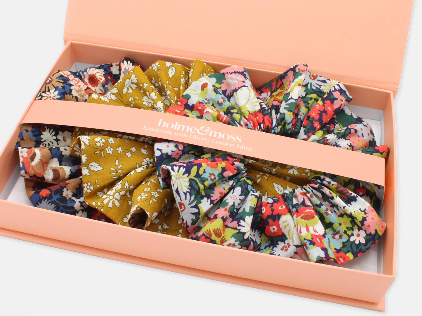Scrunchie Gift Box, Liberty Print Golden Blooms Collection, Set of Three Holme & Moss