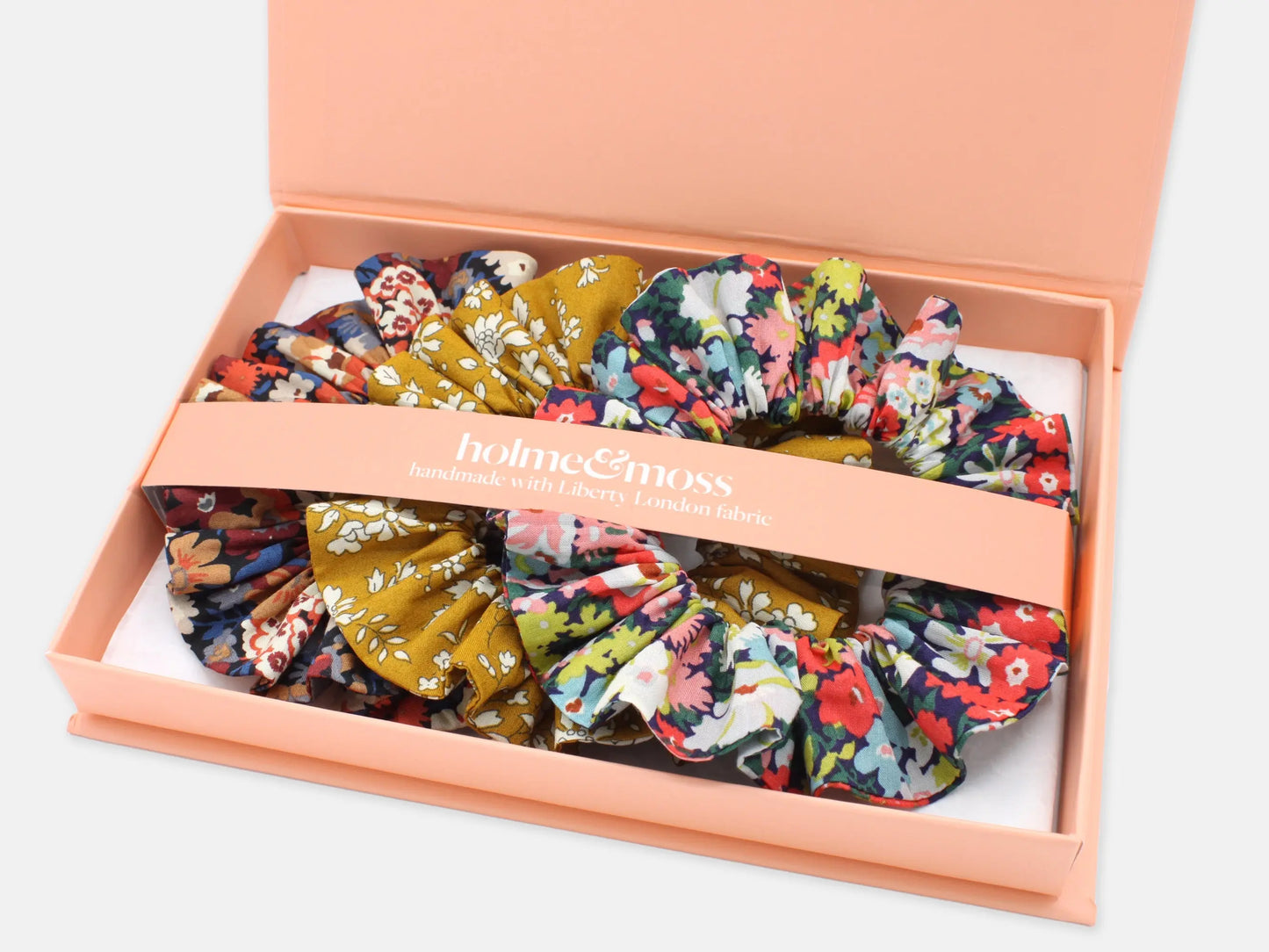 Scrunchie Gift Box, Liberty Print Golden Blooms Collection, Set of Three Holme & Moss