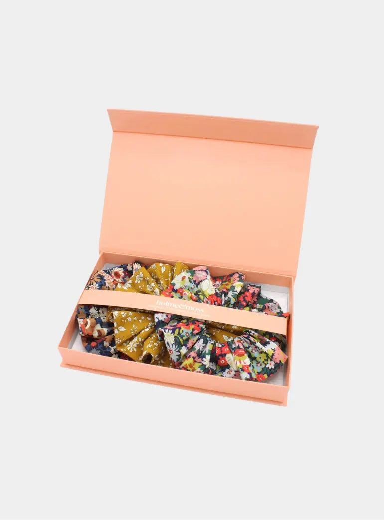 Scrunchie Gift Box, Liberty Print Golden Blooms Collection, Set of Three Holme & Moss