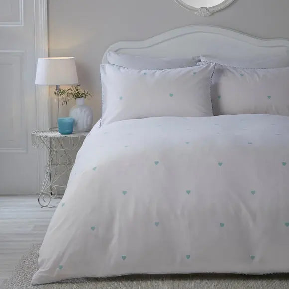 Serene Decorative Heart Duvet Cover and Pillowcase Set Dunelm