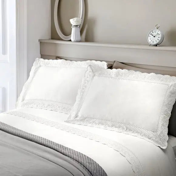 Serene Renaissance White Duvet Cover and Pillowcase Set Dunelm