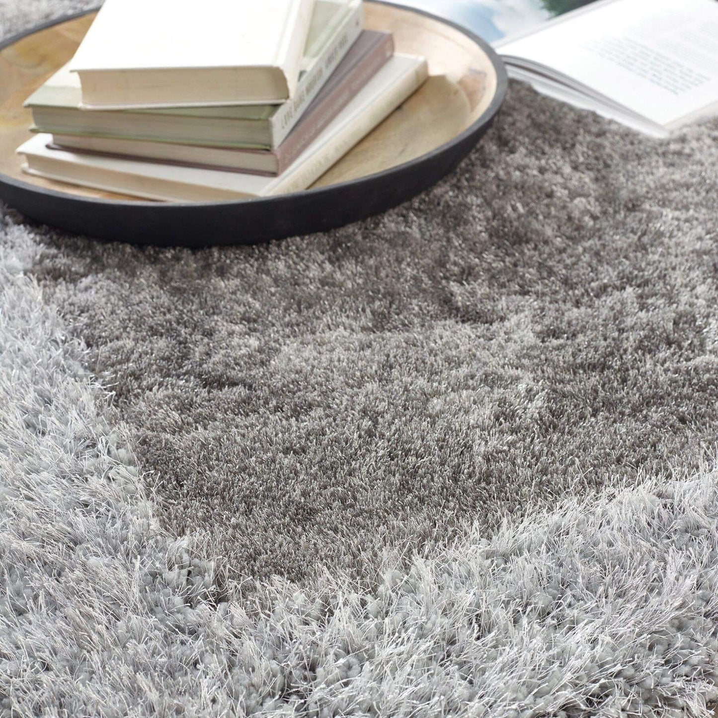 Shimmer Silver Grey Bordered Shaggy Rug The Rugs