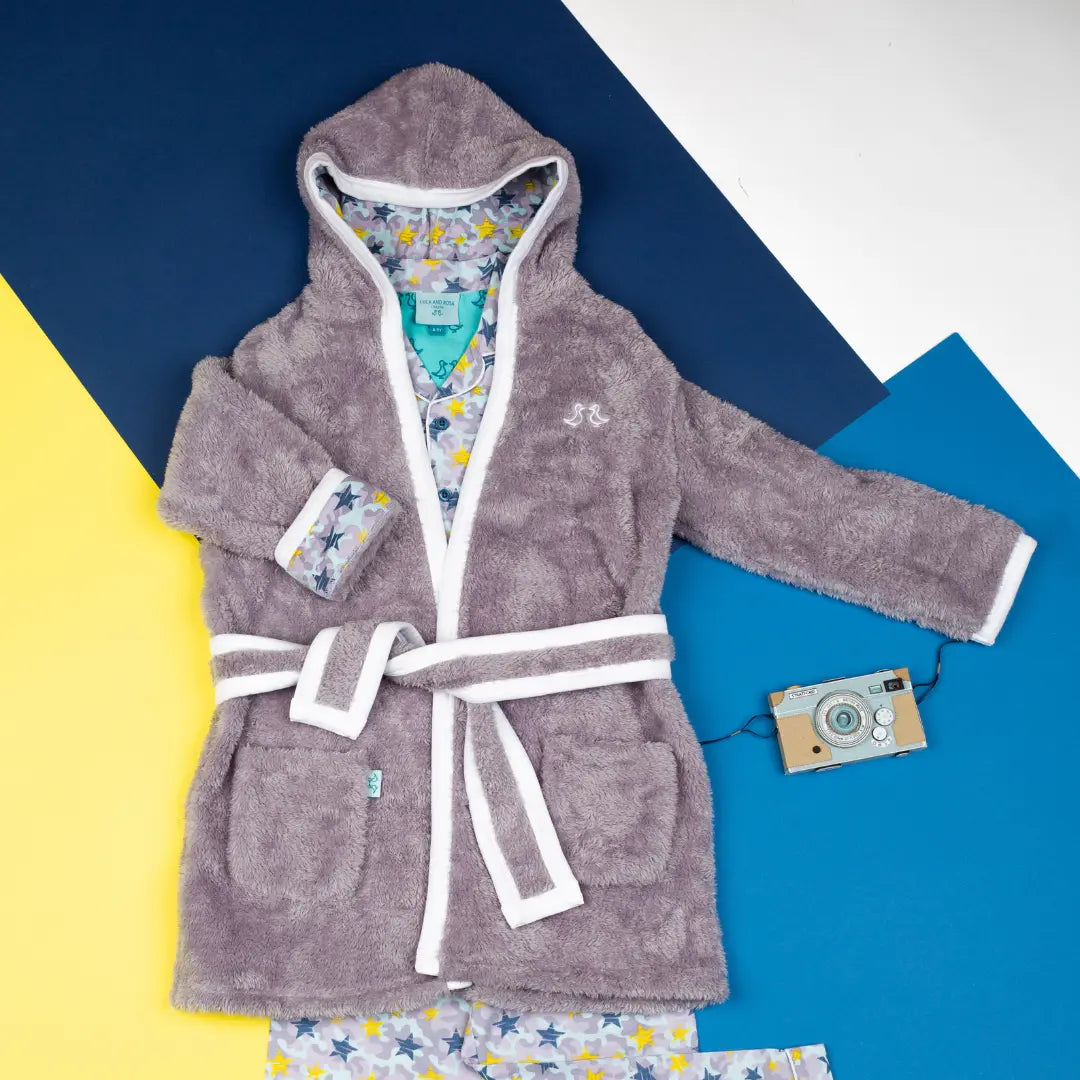 Shining Stars Girls Print Dressing Gown Grey Luca and Rosa