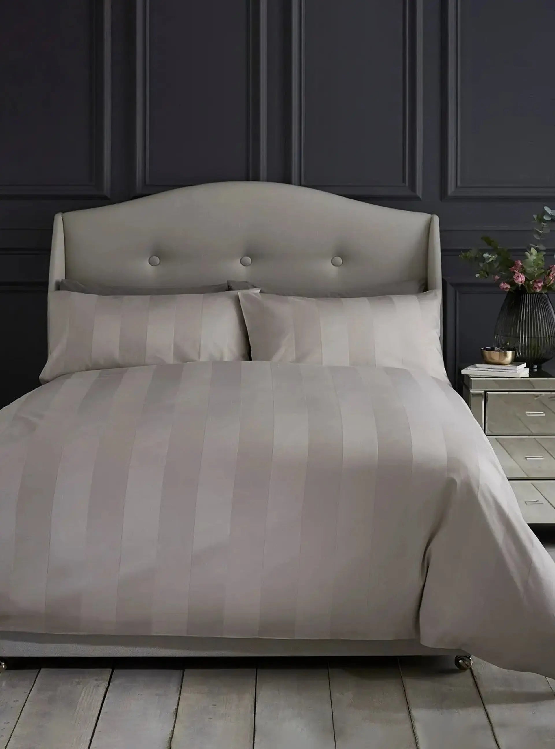 Wide Sateen Stripe Duvet Set Champagne