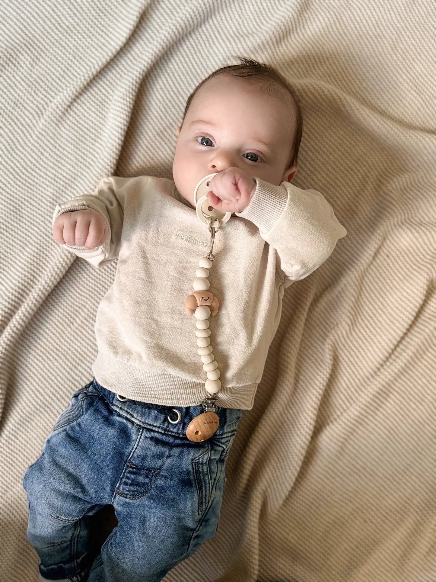 Silicone Pacifier Teething Clip - Croissant - Latte Chewies&more