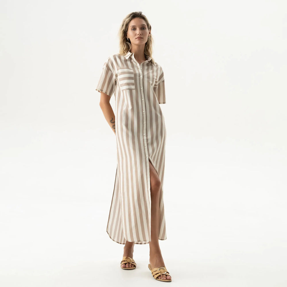 Silk Cotton Long Shirt Dress Oat Milk NOKAYA