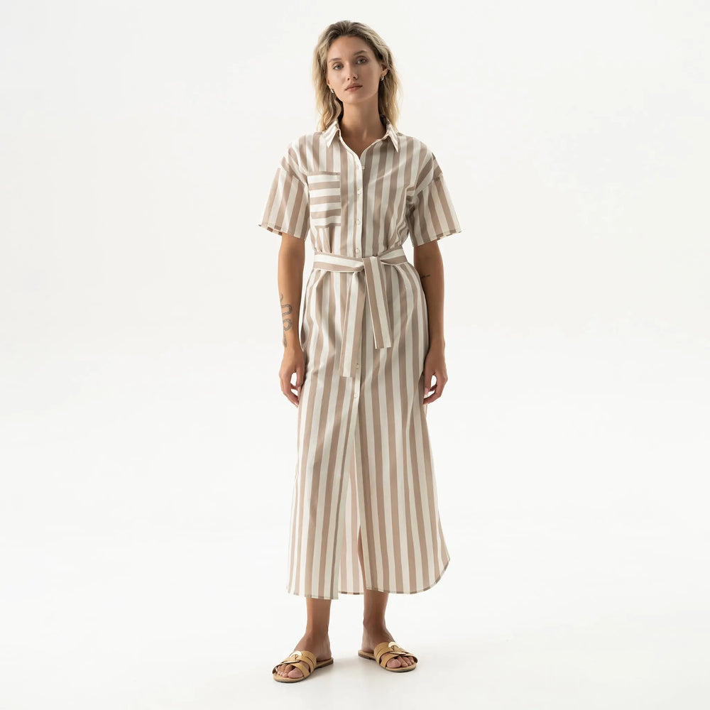 Silk Cotton Long Shirt Dress Oat Milk NOKAYA