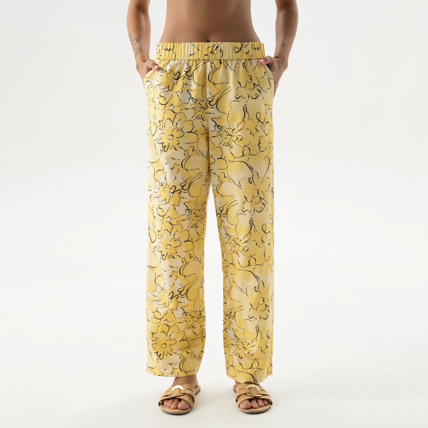 Silk Cotton Pants Yellow Flowers NOKAYA