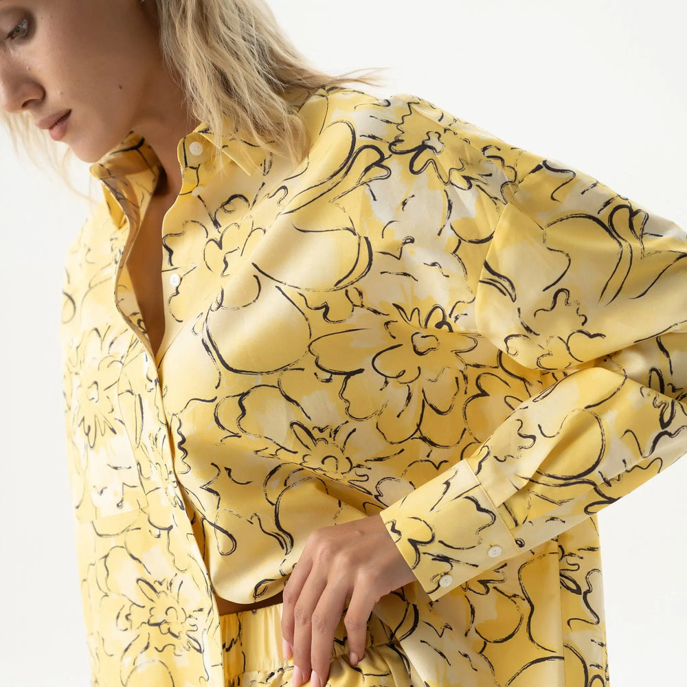 Silk Cotton Shirt Yellow Flowers NOKAYA