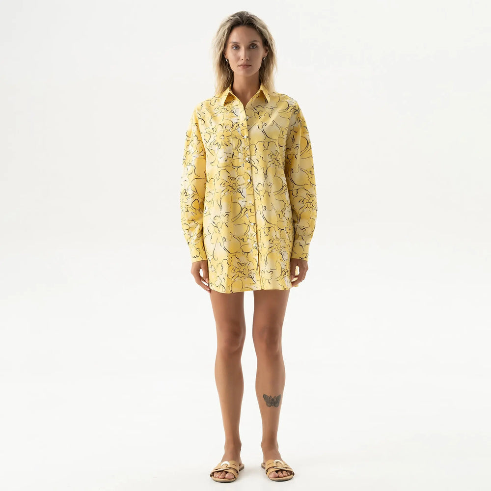 Silk Cotton Shirt Yellow Flowers NOKAYA