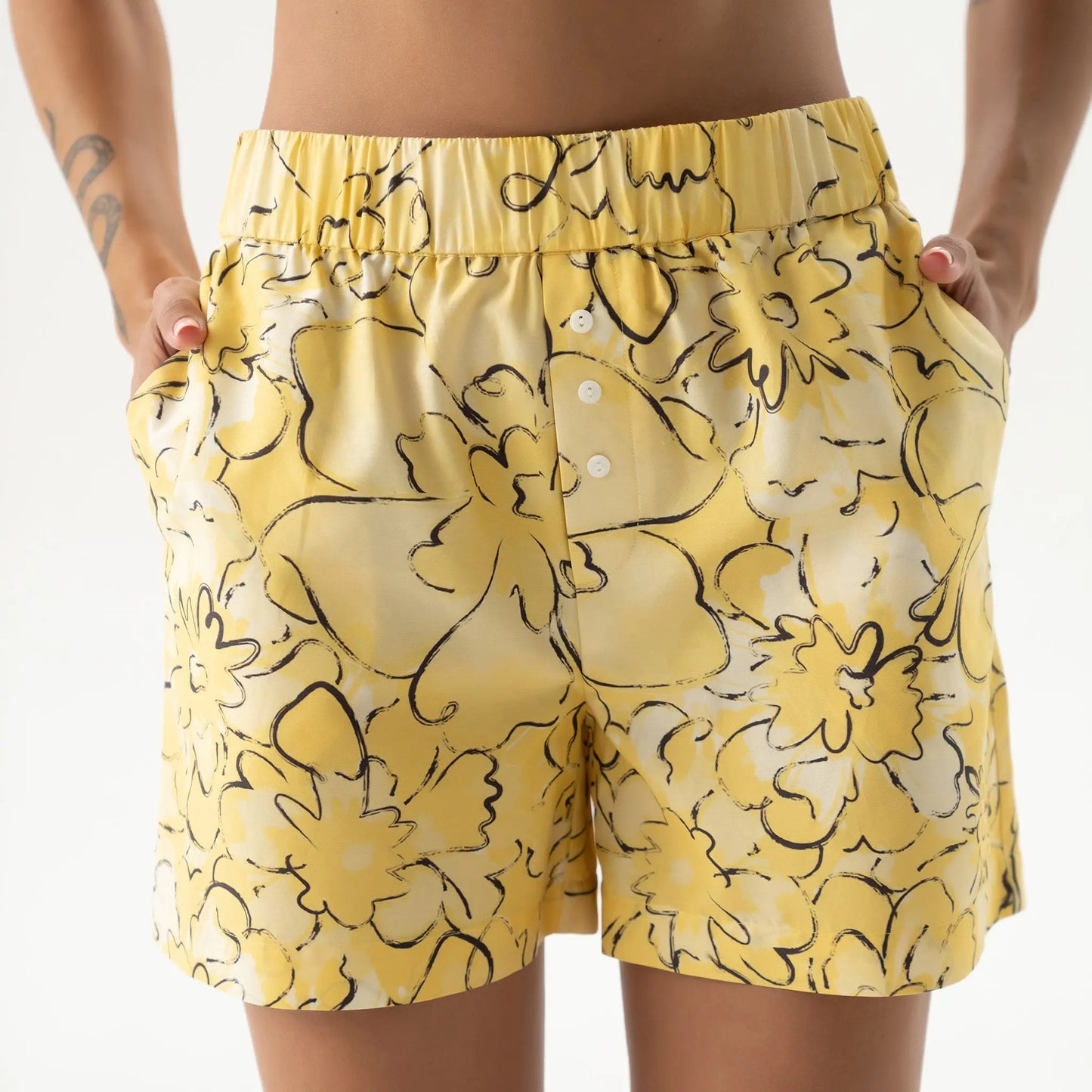 Silk Cotton Shorts Yellow Flowers NOKAYA