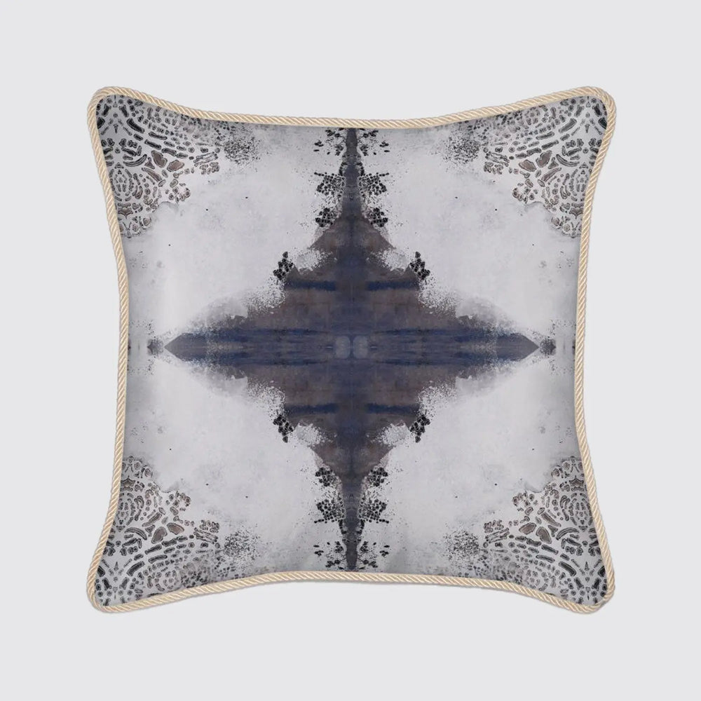 Silk Cushion - Burano Lace White And Purple Greys Long Studio Design