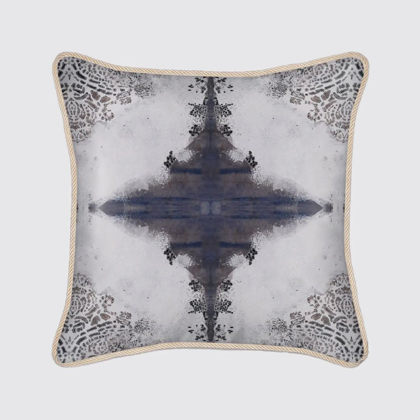 Silk Cushion - Burano Lace White And Purple Greys Long Studio Design