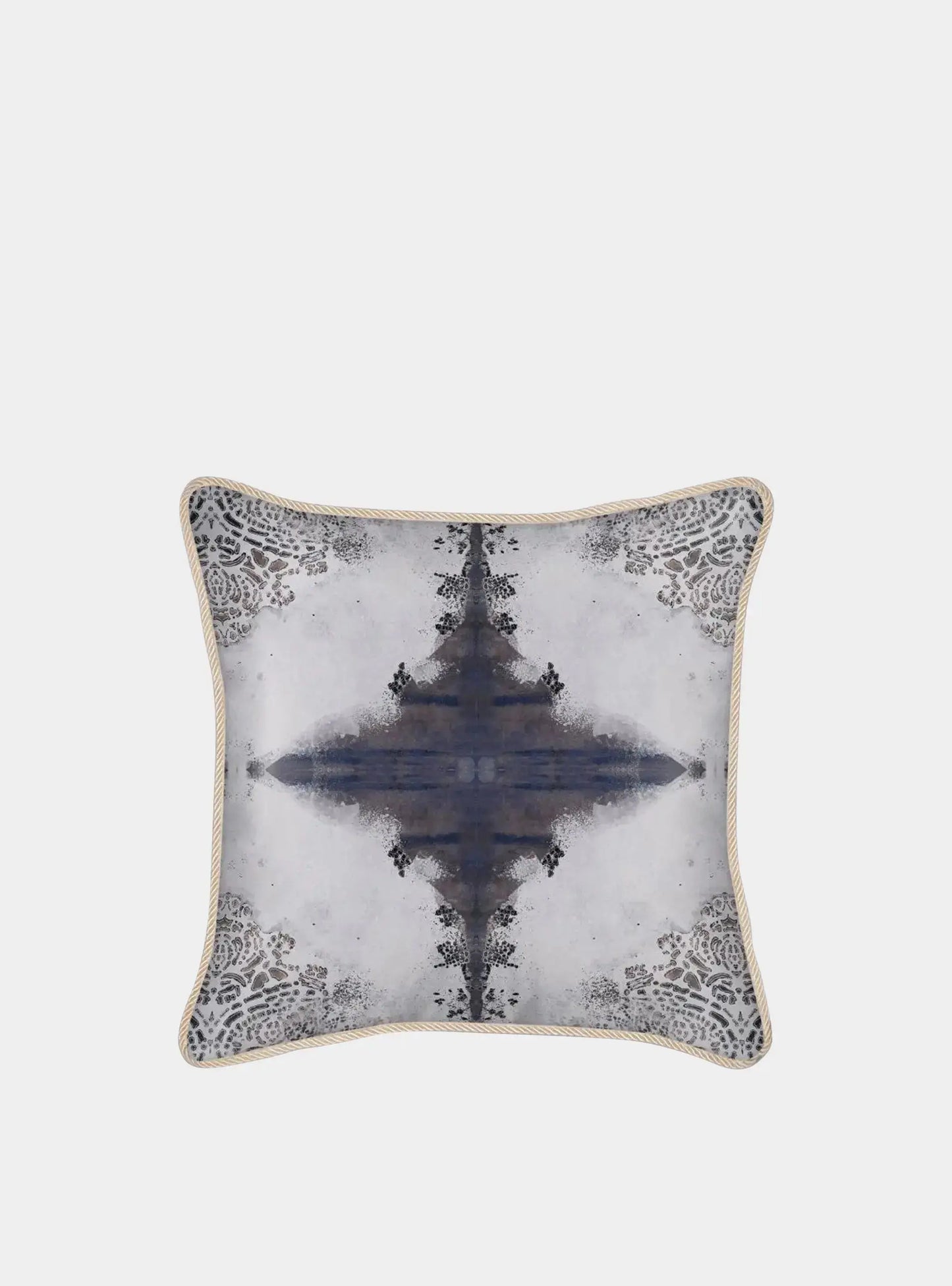 Silk Cushion - Burano Lace White And Purple Greys Long Studio Design