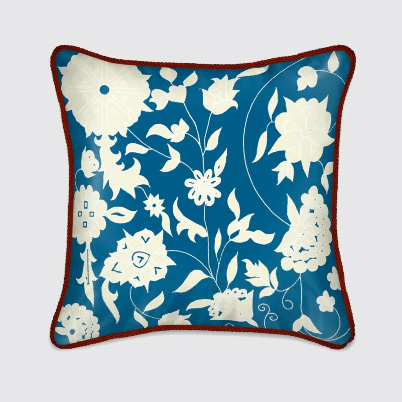 Silk Cushion - Cream Carpet Flowers on Teal Long Studio Design