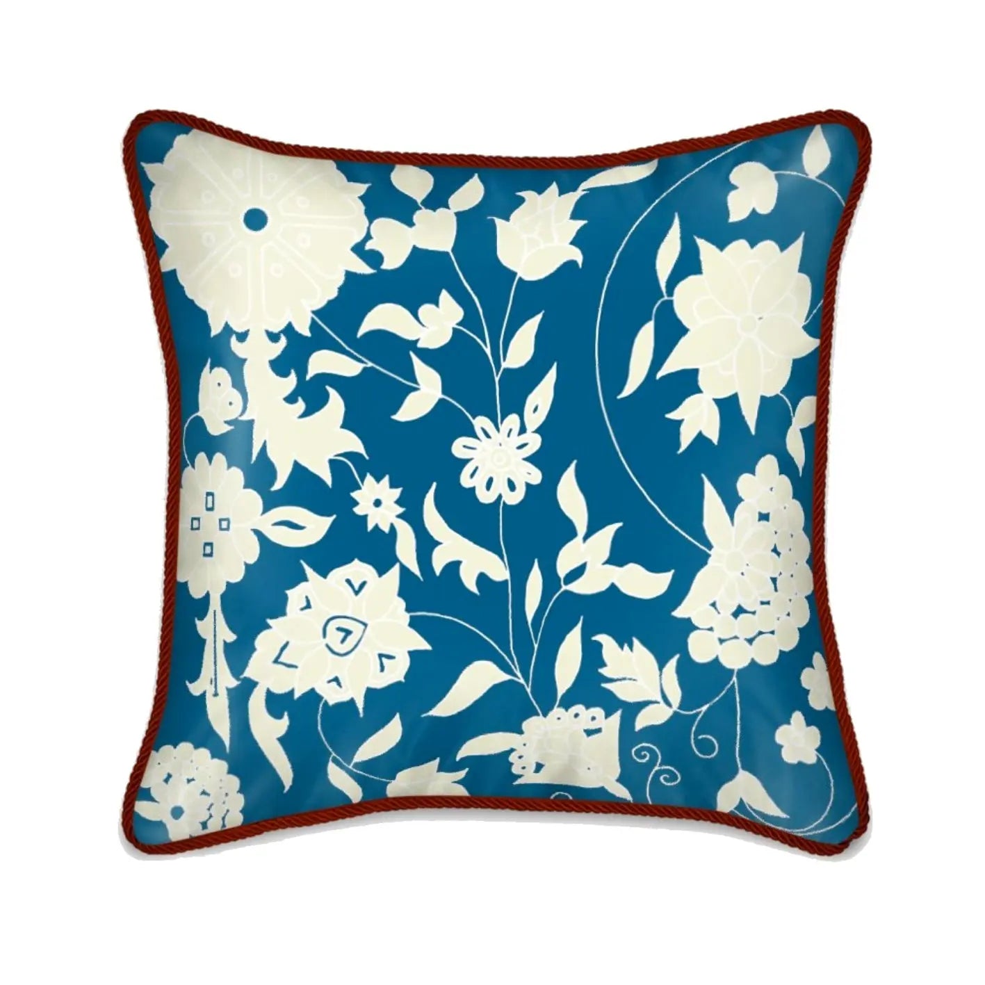 Silk Cushion - Cream Carpet Flowers on Teal Long Studio Design