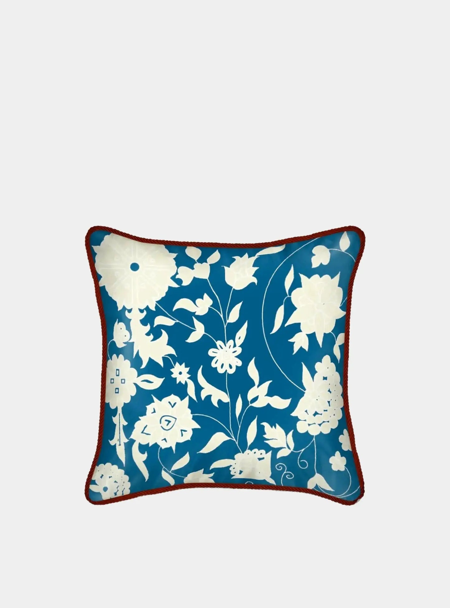 Silk Cushion - Cream Carpet Flowers on Teal Long Studio Design