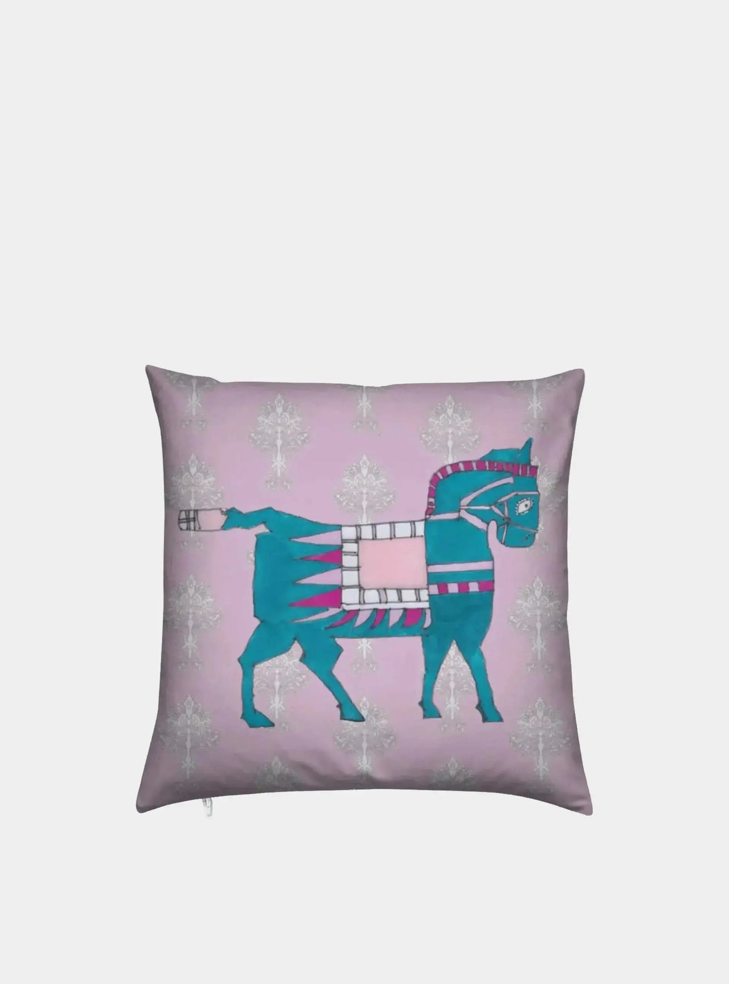 Silk Cushion Pink With Turquoise Horse Long Studio Design