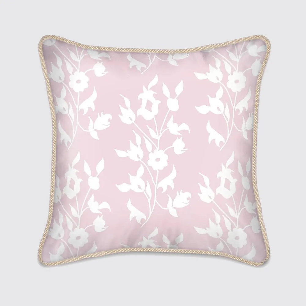 Silk Cushion - Pink With White Foliage Long Studio Design