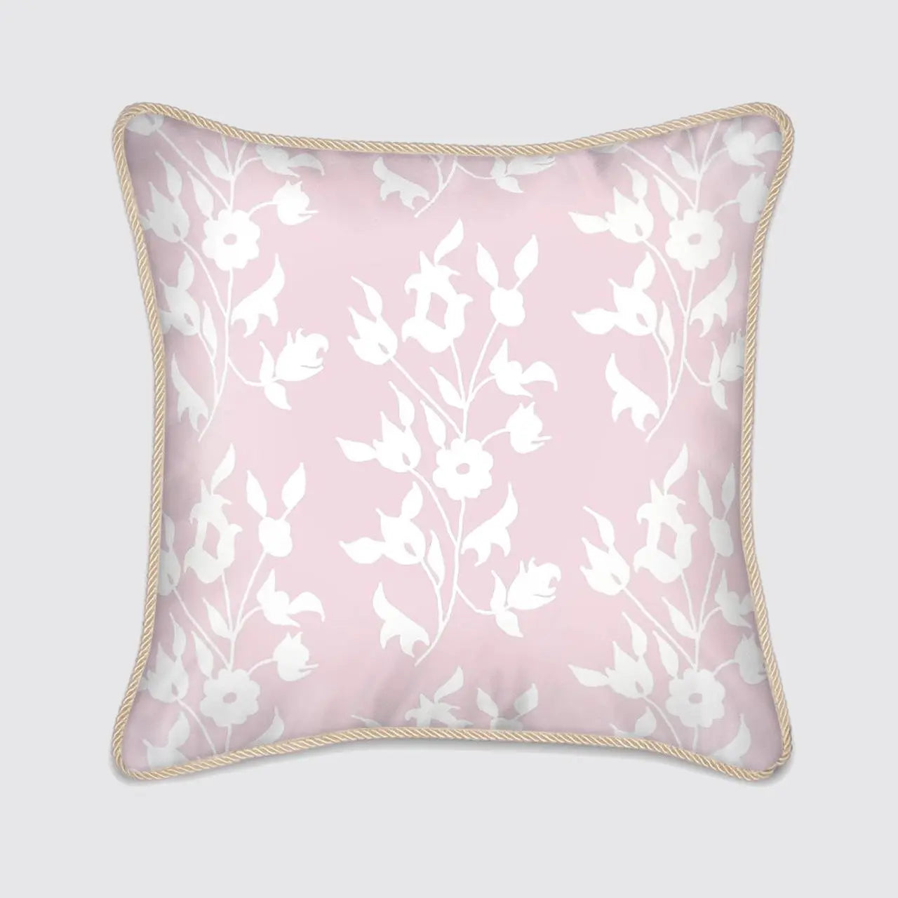 Silk Cushion - Pink With White Foliage Long Studio Design