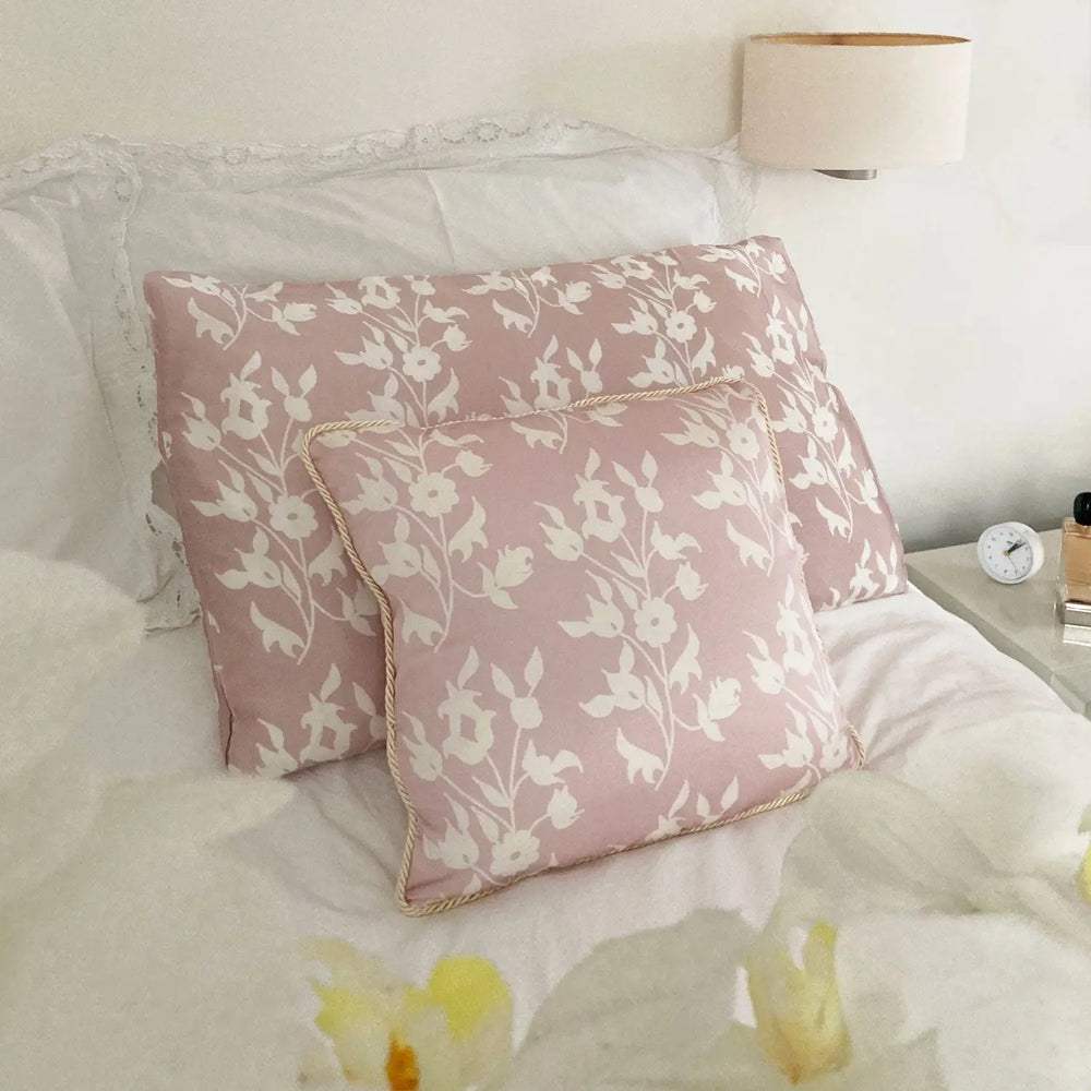 Silk Cushion - Pink With White Foliage Long Studio Design