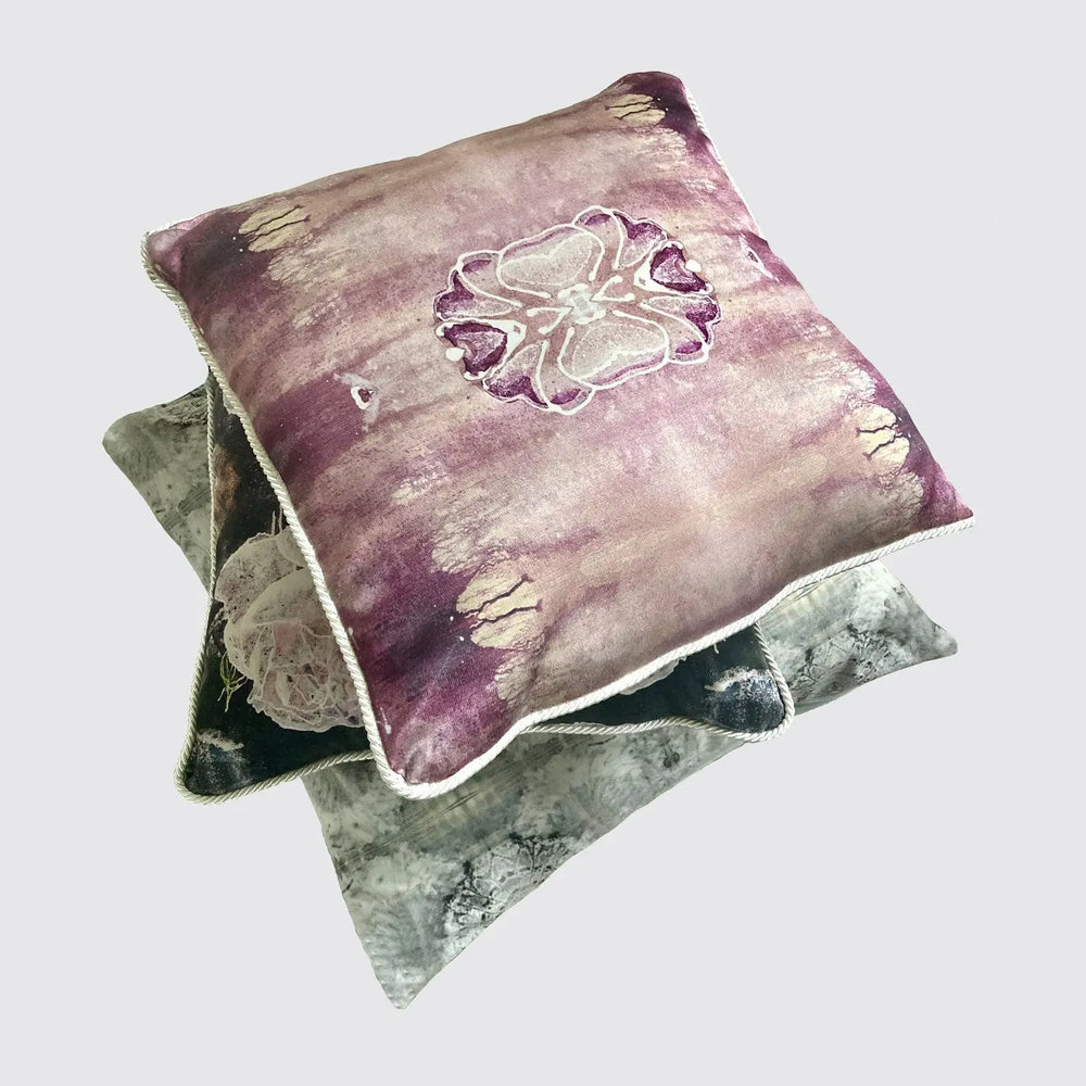 Silk Cushion - Violet Pink with Floral Pattern Long Studio Design