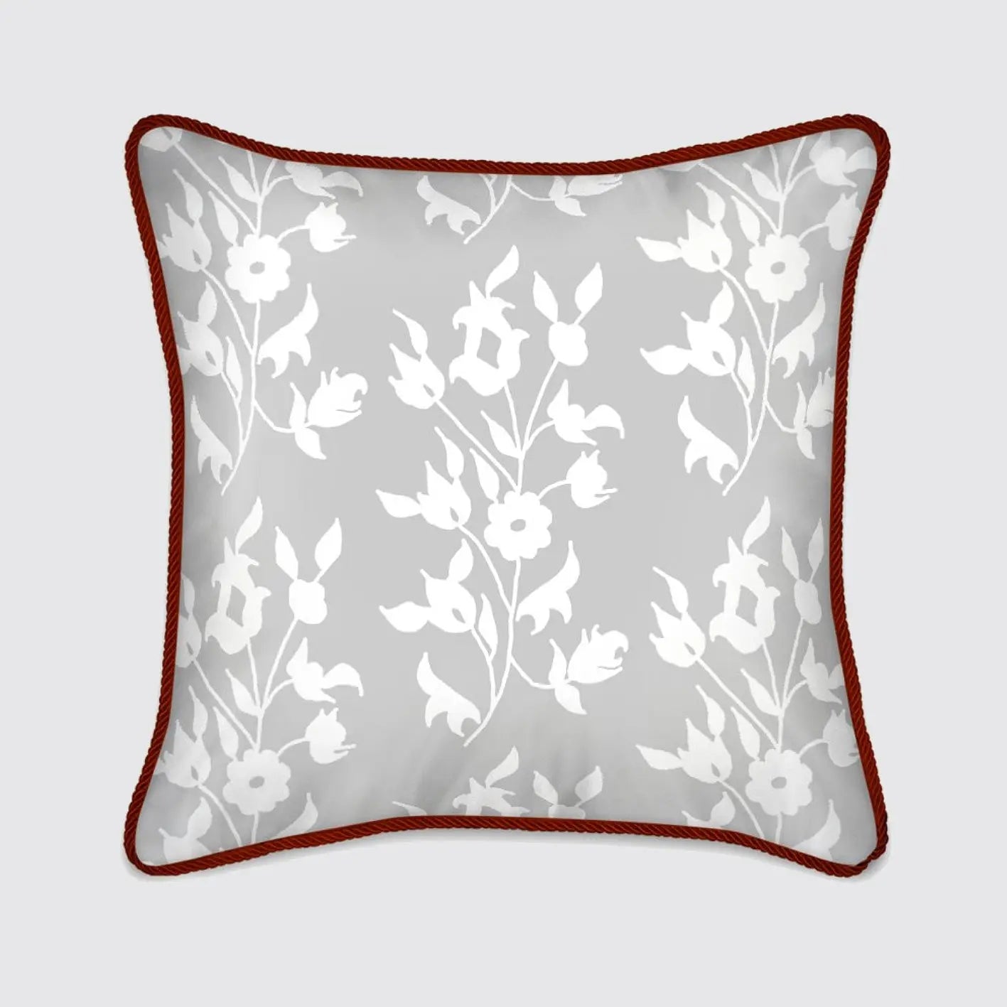 Silk Cushion - White Foliage On Grey Long Studio Design