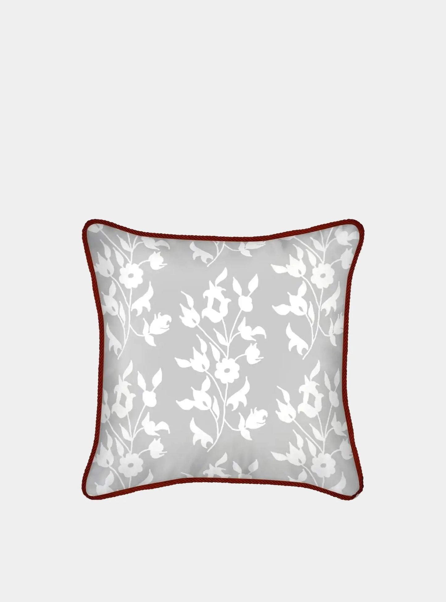 Silk Cushion - White Foliage On Grey Long Studio Design