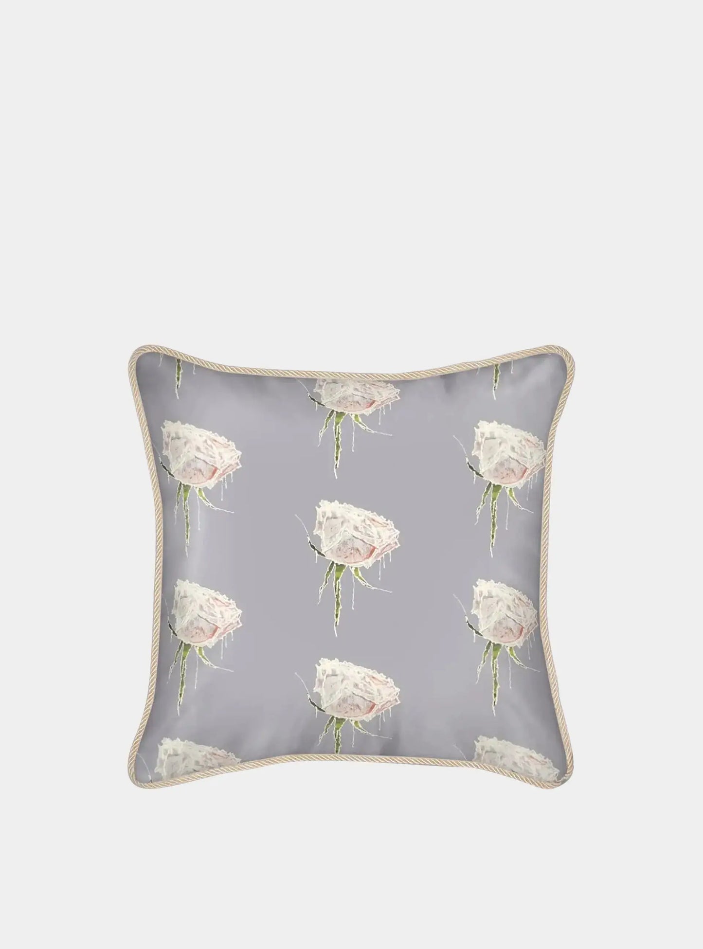 Silk Cushion - White Roses on Lavender Long Studio Design