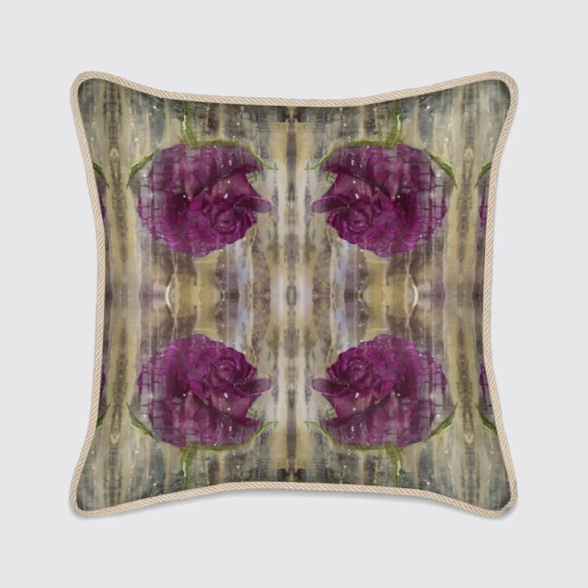 Silk Cushion with Purple Roses Long Studio Design