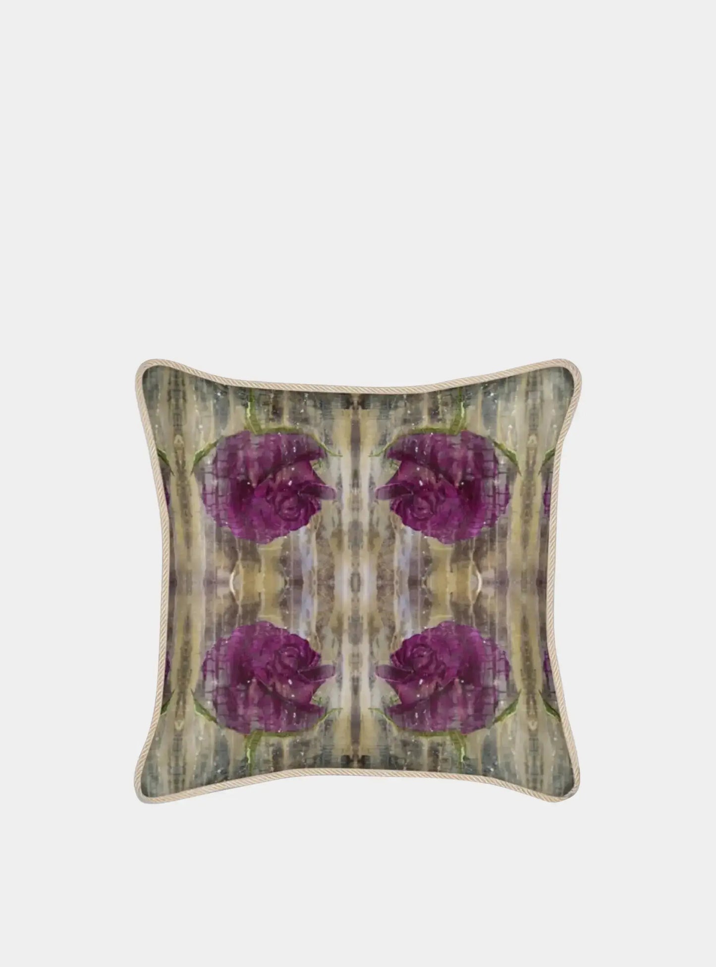 Silk Cushion with Purple Roses Long Studio Design