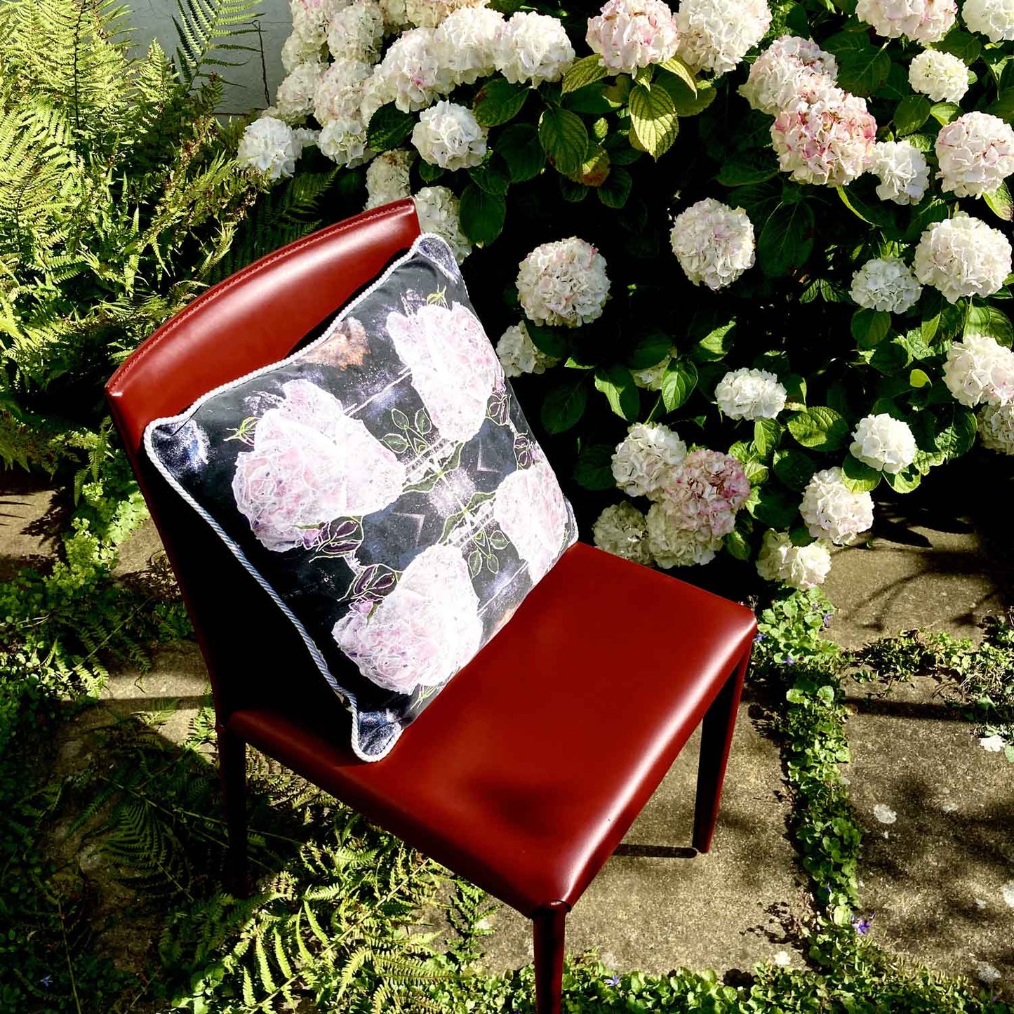 Silk Cushion with White Roses Long Studio Design