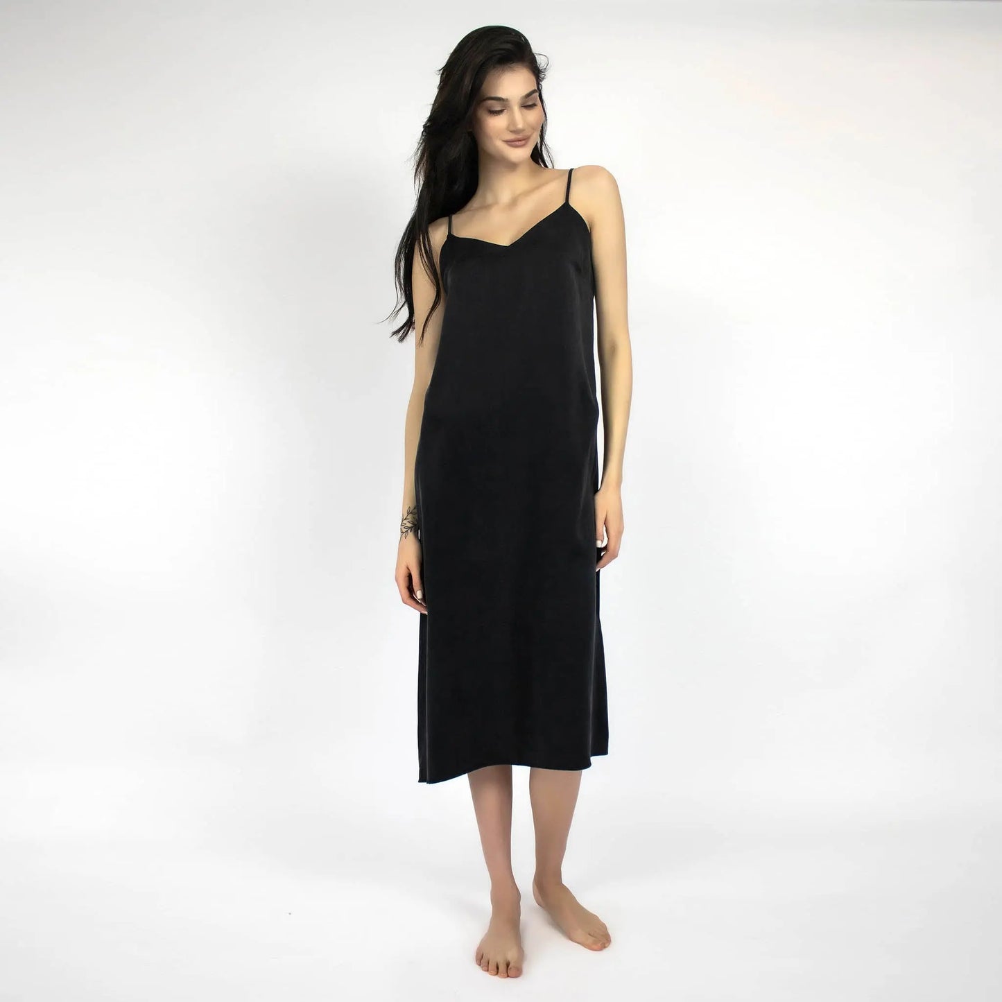 Silk Dreamscape Long Slip Dress Black NOKAYA