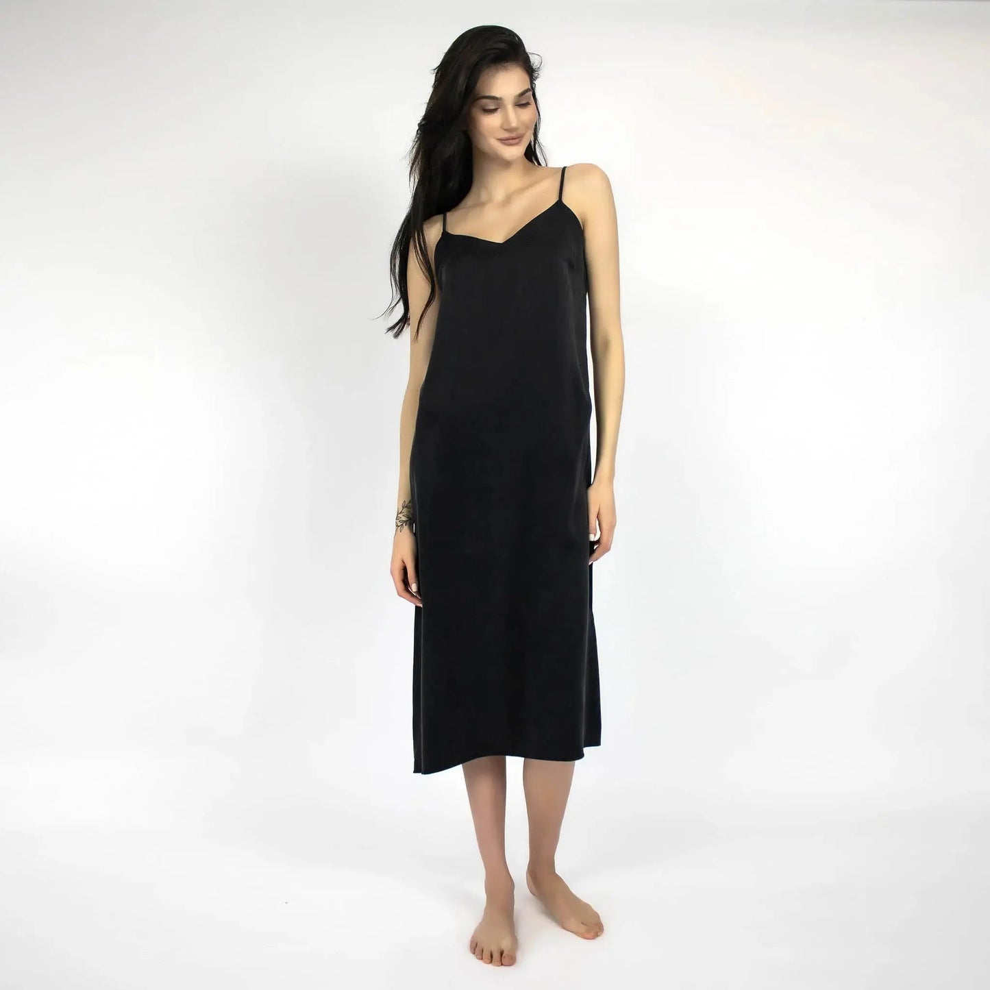 Silk Dreamscape Long Slip Dress Black NOKAYA