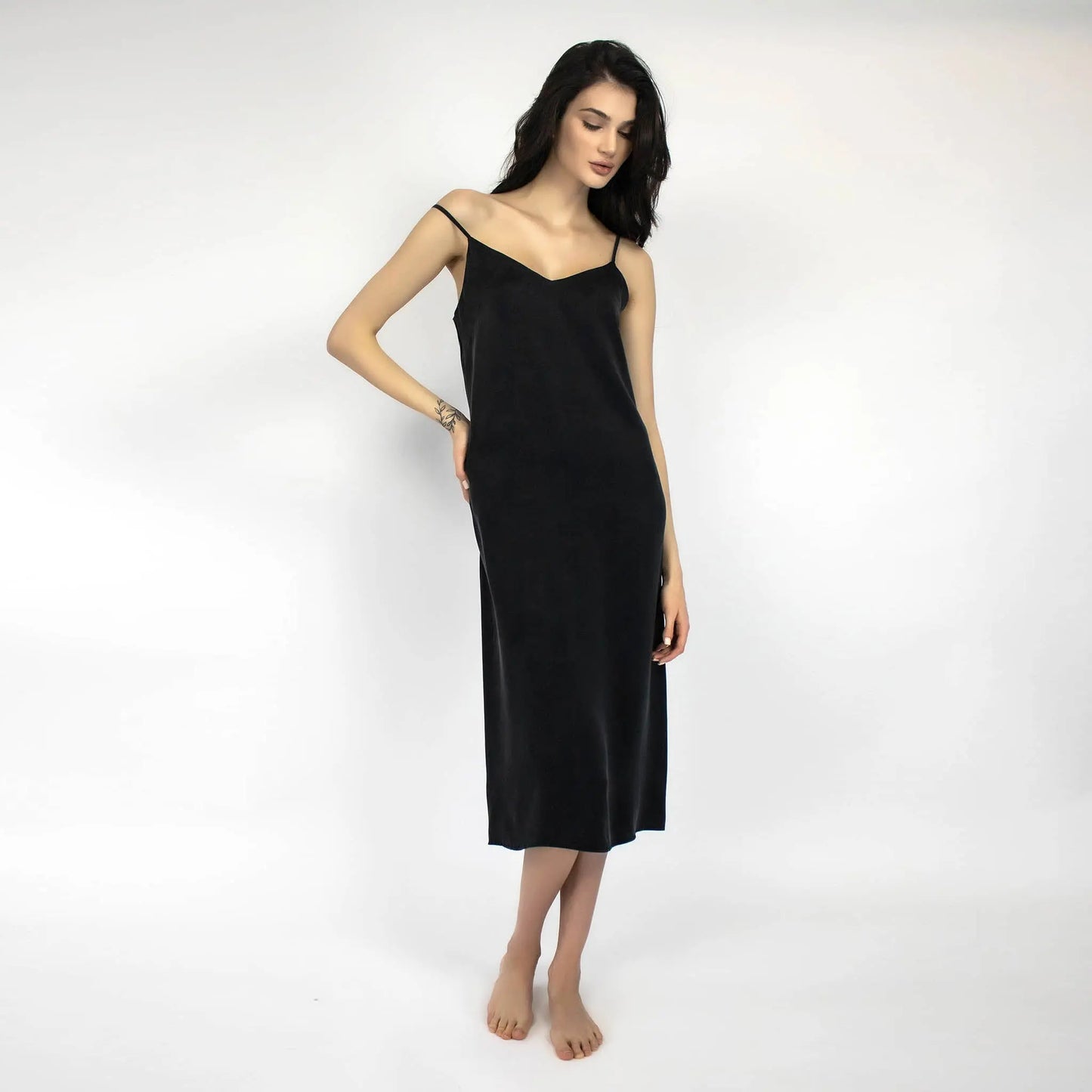 Silk Dreamscape Long Slip Dress Black NOKAYA