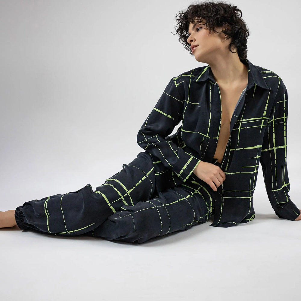 Silk Dreamscape Shirt Black Check NOKAYA