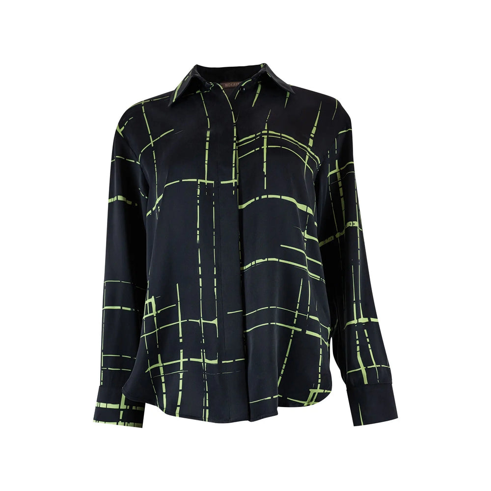 Silk Dreamscape Shirt Black Check NOKAYA